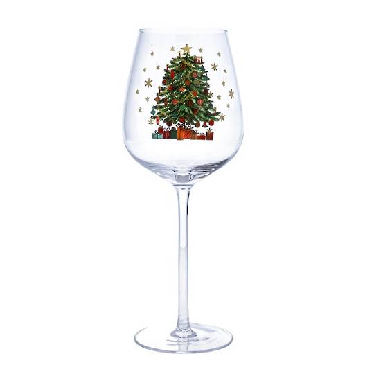 INDENT - Wine Glass "Xmas Tree" 24cm, Pair